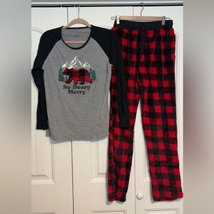 Women’s Pajama Set - Gray and Red Plaid, Size Medium